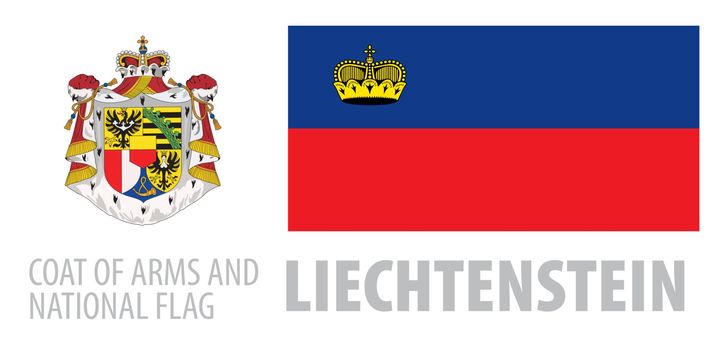 Vector set of the coat of arms and national flag of Liechtenstein