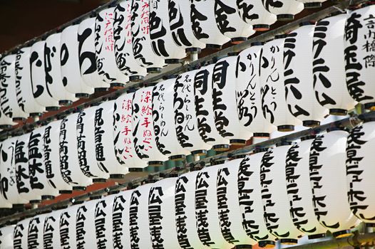 Japan Tokyo Senso-ji temple row of lanterns close-up