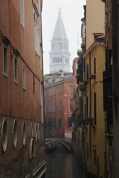 Italy Venice canal and bell tower