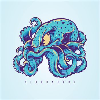 Blue Kraken, Octopus Logo Design your Merchandise
