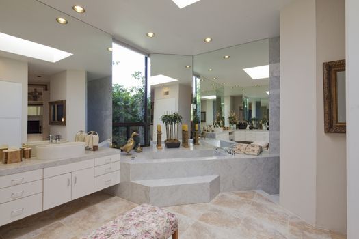 Luxurious bathroom with bathtub in mansion