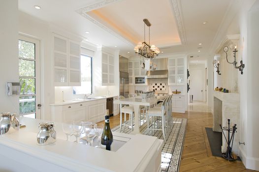 Elegant white kitchen in luxury manor house