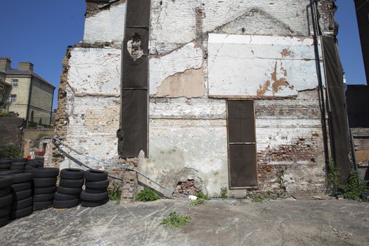 Remaining outline of a building after it was torn down