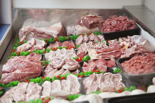 Close-up of trays of meat