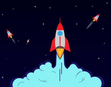 Start rocket. Conceptual banner of the start-up startup, busines