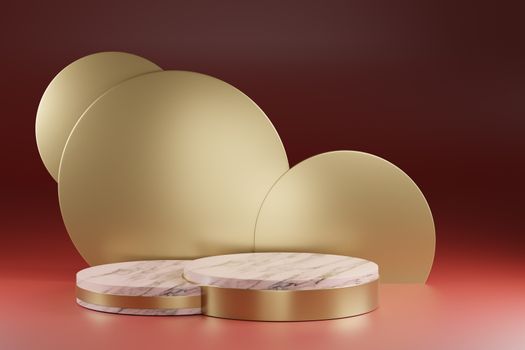 3d render, art decoration round gold background, marble texture