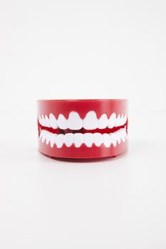 Artificial dentures over white background