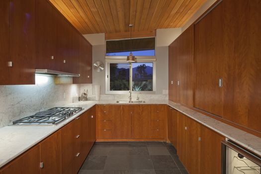 Timber interior of small residential kitchen