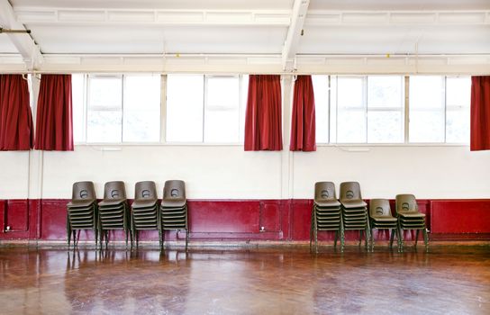 Interior of arranged chairs in wrestling club