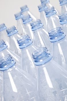 Close-up view of empty plastic bottles