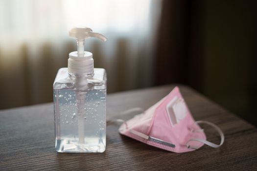 Antibacterial transparent hand sanitizer gel in a plastic bottle