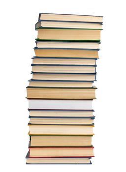 large stack of hardback books isolated on white background