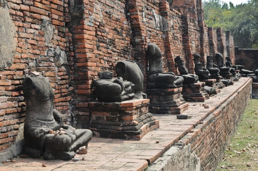 Group of Buddha old statues in Ayudhaya Thailand