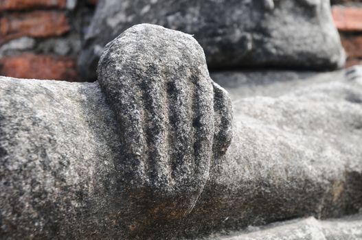 Mercy gesture hand of ancient Buddha Thailand