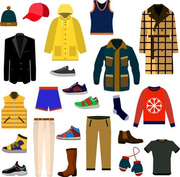 Clothes and accessories Fashion big icon set. Men clothes vector illustration icon set.