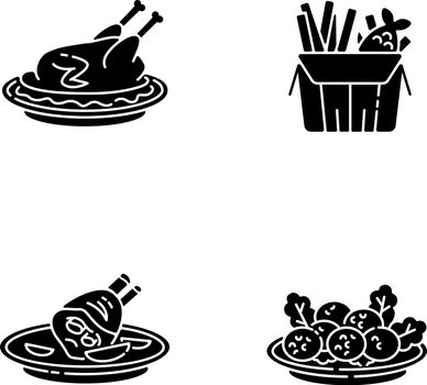 National cookery black glyph icons set on white space