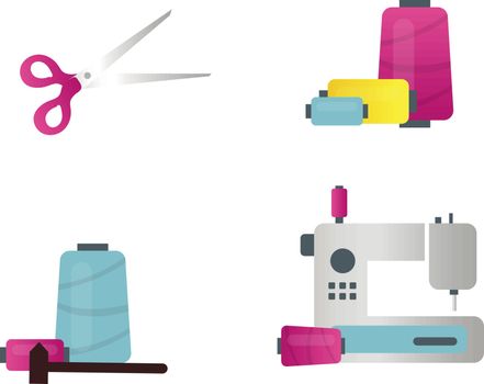 Sewing equipment flat color vector objects set