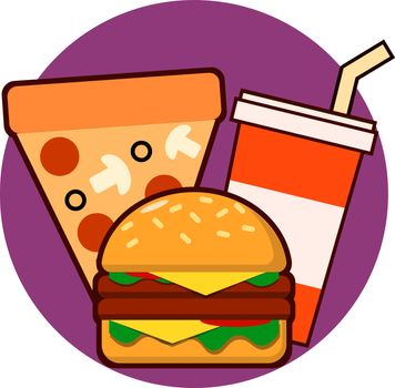 Fast food combo icon hamburge pizza drink Vector illustration