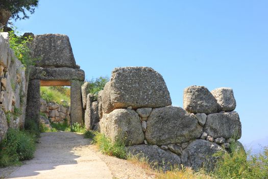 Ruins of old city Mycenae in Greece