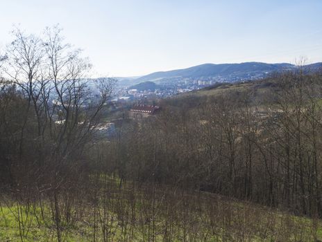 View on city Beroun from hill above, early spring, Czech Republic.