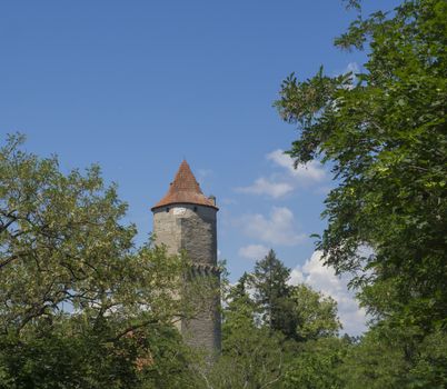 round stone tower of medieval castle Zvikov (Klingenberg) spring