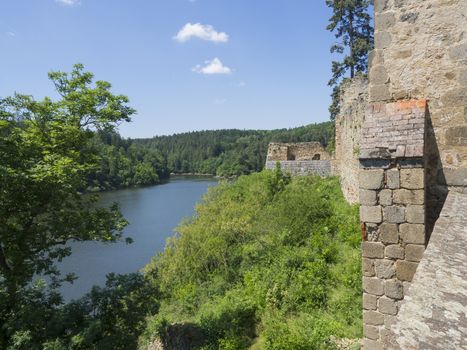 view from rampart of medieval castle Zvikov (Klingenberg), stone