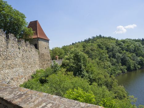 view from rampart of medieval castle Zvikov (Klingenberg), wall 