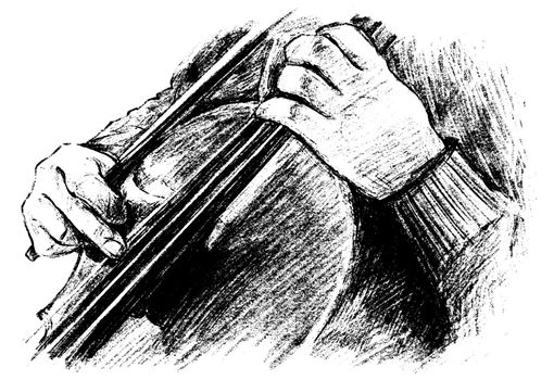 Drawing of the classical musician plays instrument hand draw
