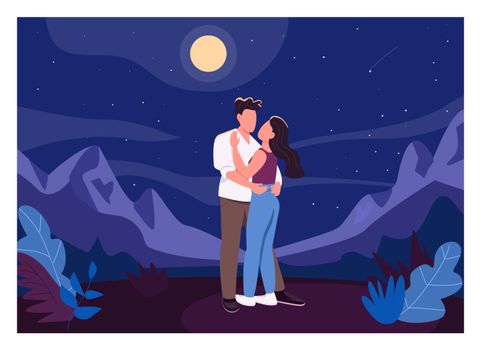 Midnight romantic date flat color vector illustration