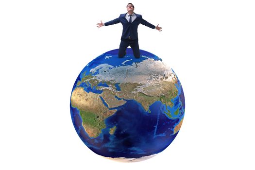 Businessman in globalization concept with earth on white
