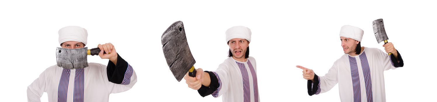 Arab man with axe on white