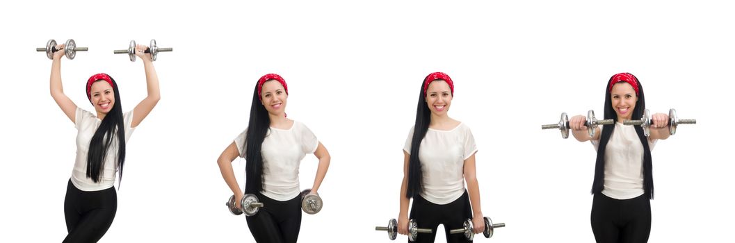 Young woman exercising with dumbbells