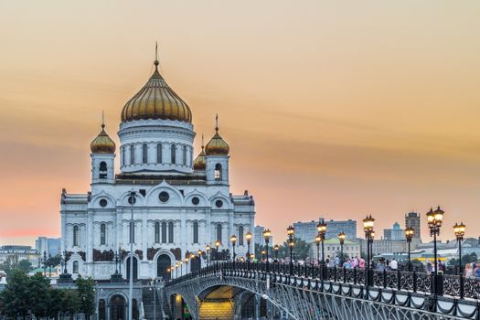 The Cathedral of Christ the Savior and Patriarshy bridge on a su