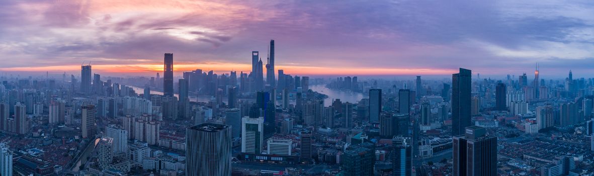 Aerial View of Shanghai Skyline in the Morning. China. Panorama.
