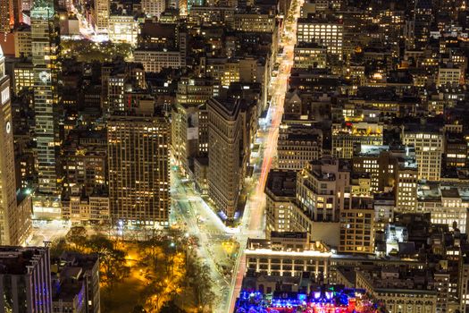 Cityscape of Manhattan with Flatiron Building at Night. New York