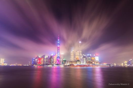Shanghai Skyline at Night. Lujiazui Business District.