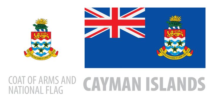 Vector set of the coat of arms and national flag of Cayman Islands