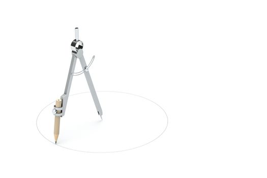 Compasses with white background, tools for drawing, 3d rendering.