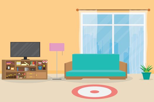 interior living room with furniture and window.vector and illustration