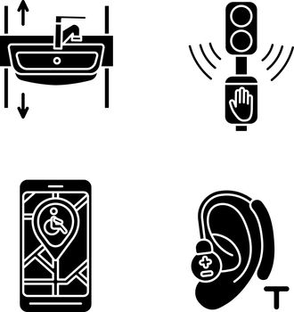 Accessibility devices black glyph icons set on white space