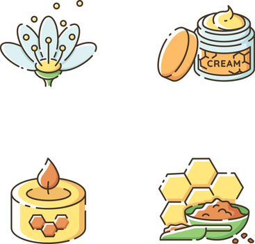 Homemade bee products RGB color icons set
