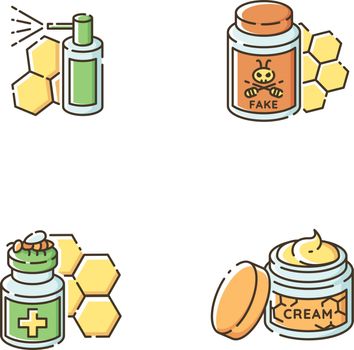 Natural bee products RGB color icons set