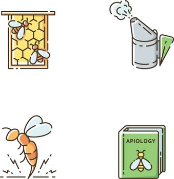 Bee farming RGB color icons set