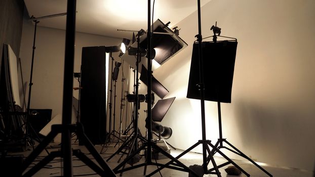 Lighting setup in studio for commercial works