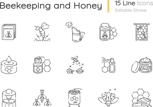Beekeeping linear icons set