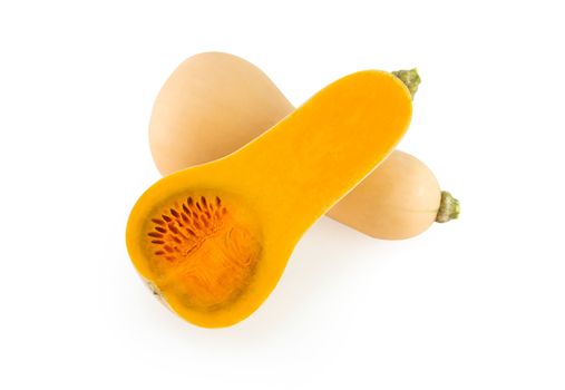 Butternut squash with sliced isolated on white background, food 