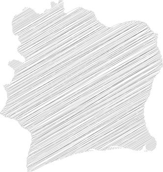 Cote d Ivoire - pencil scribble sketch silhouette map of country area with dropped shadow. Simple flat vector illustration