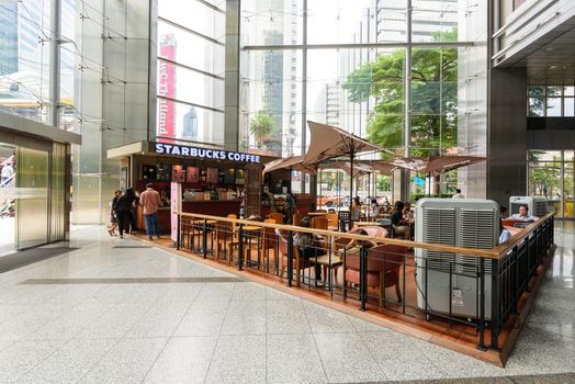 starbucks coffee shop inside the Bangkok city tower in Thailand