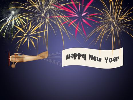 illustration of airplane with banner for the New Year