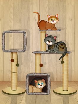illustration of cats and the scratching post